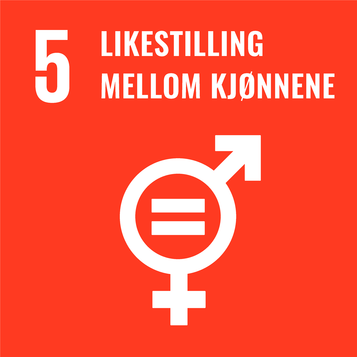 Ikon for FNs bærekraftsmål 5: Likestilling mellom kjønnene - Klikk for stort bilde